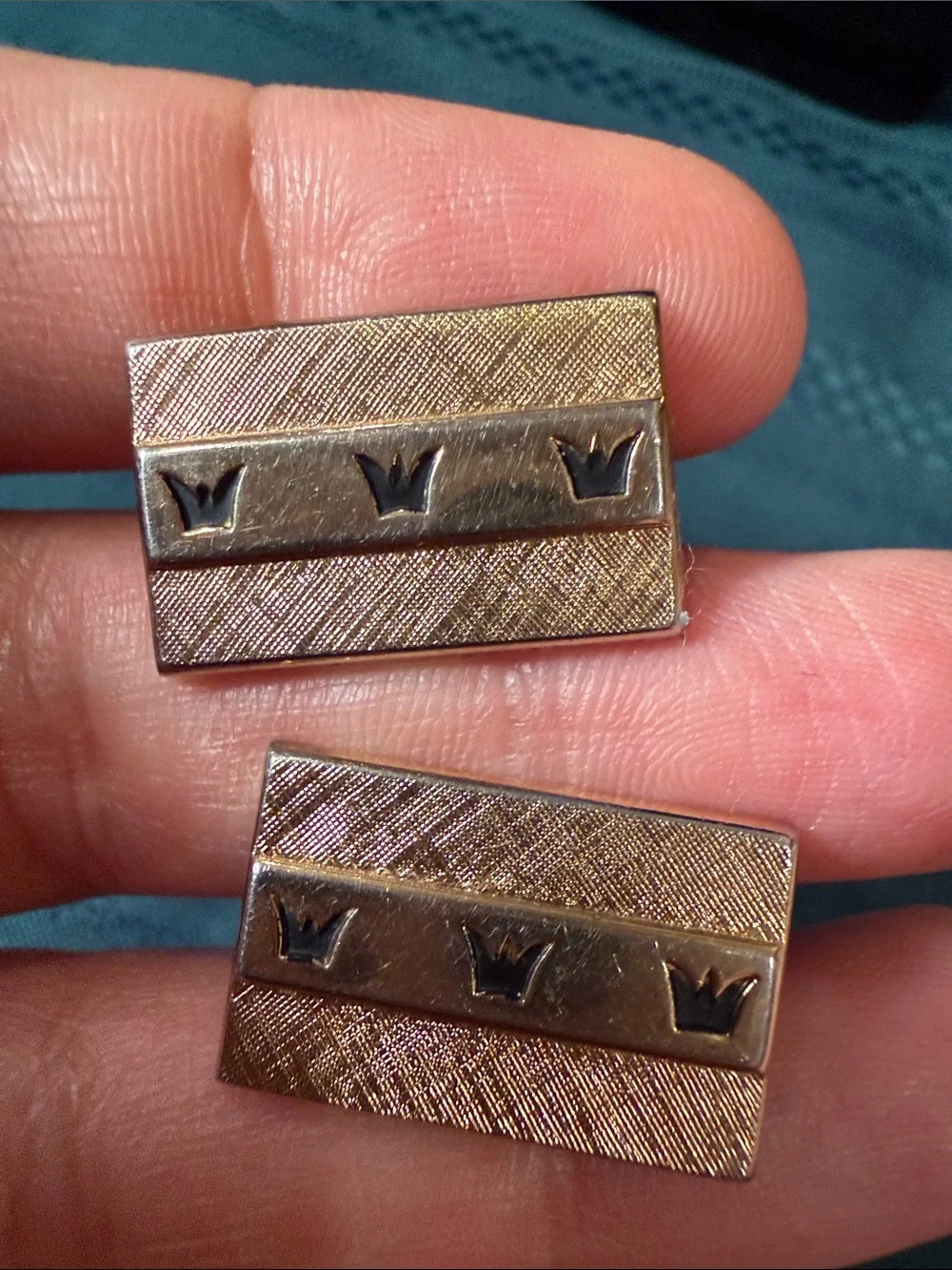 SWANK Gold-Tone Rectangular Cufflinks with Crown Motif
